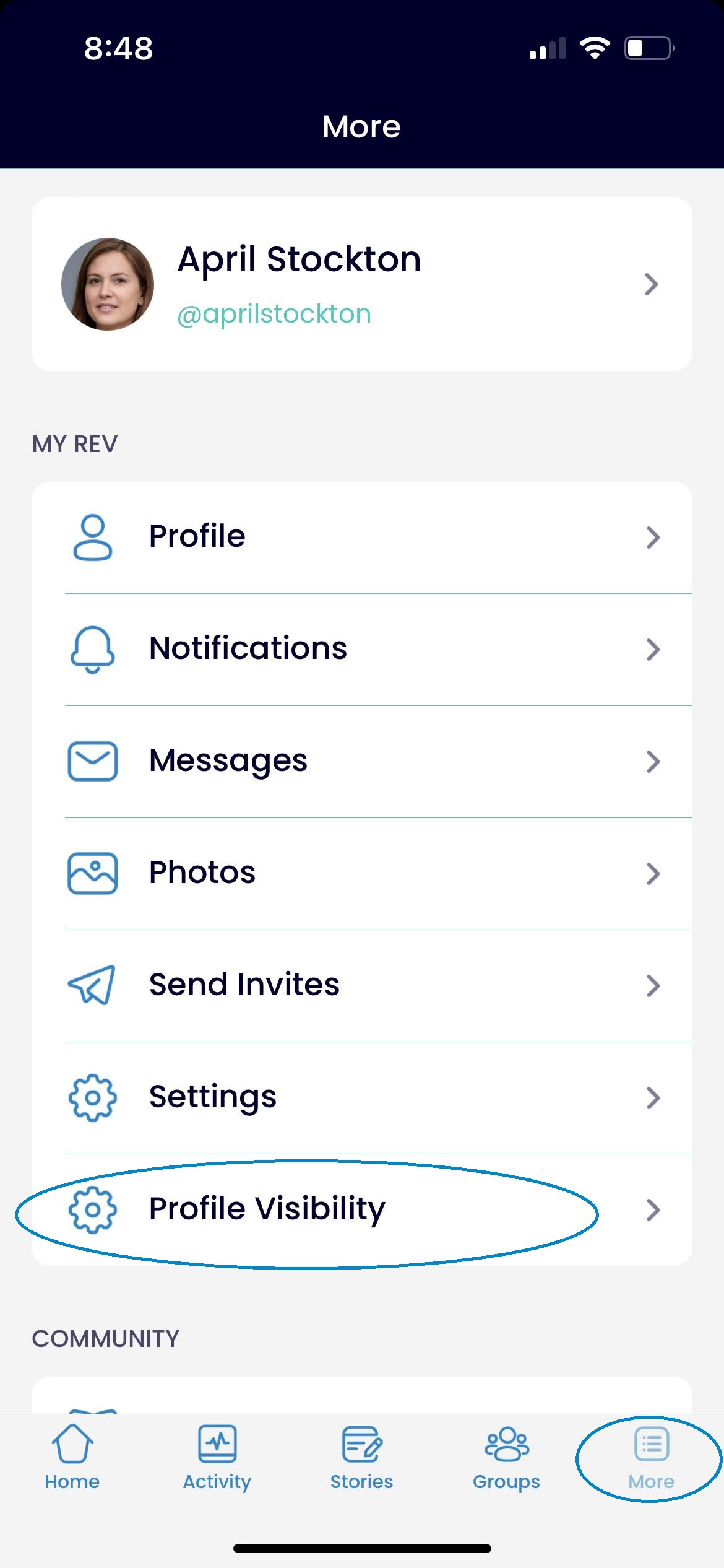Adjust Profile Visibility Settings REV Support